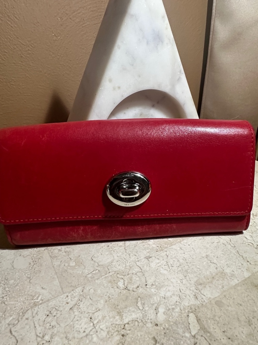 Coach Red Leather Turn-Lock Clutch